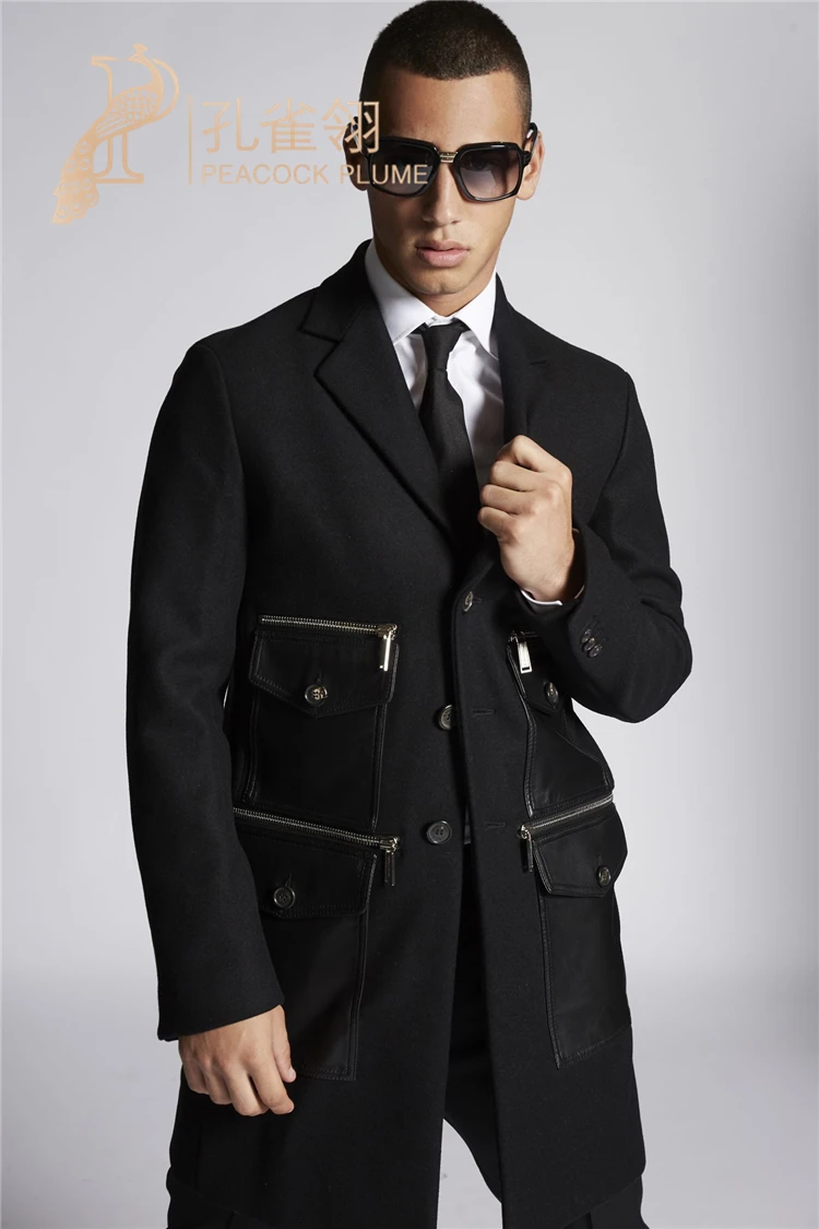 S-6XL новая мужская одежда мода подиум длинные шерстяные пальто с несколькими карманами длинный костюм Большие размеры костюмы