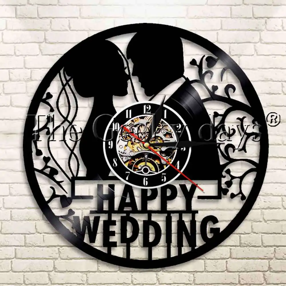 1Piece Happy Wedding Ceremony Couple Marriage Vinyl Record Wall Clock