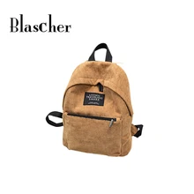All-match Women Retro Corduroy Solid Backpack Simple Girl Schoolbag Fashion Backpack Black Brown Pink HBE88