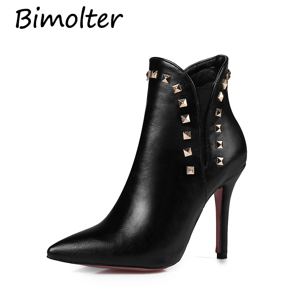 

Bimolter Autumn Winter New Fashion Sexy Ladies' Boots Women Rivets Boots 10CM High Heels Pointed Toe Classic Ankle Boots PAEB002