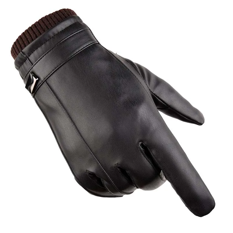 

Women's leather gloves in autumn and winter plus velvet thickening warm driving thin touch screen gloves