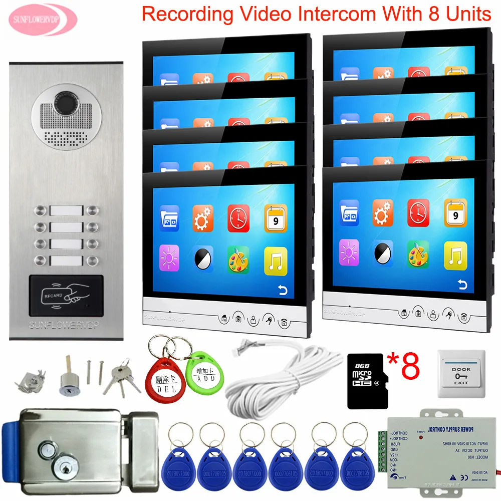 9\ Video Intercom With Recording + 8GB TF Card Phone For an Apartment Intercoms For Private Houses With Electronic Door Lock Kit