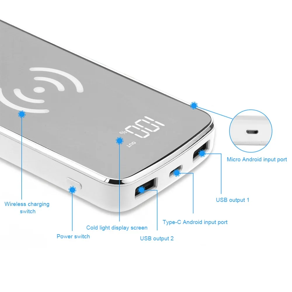 Power Bank 10000mAh QI Wireless Charger Wireless Charging External Battery Pack Dual USB Powerbank for Mobile Phones Poverbank Power Bank 10000mAh QI Wireless Charger Wireless Charging External Battery Pack Dual USB Powerbank for Mobile Phones Poverbank