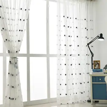 

New Window Curtain Elegant Star Printed Sheer Curtain Voile Curtain 3.28ft