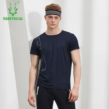 Vansydical Для мужчин работает Рубашки дышащий Фитнес спортивные футболки короткий рукав Баскетбол тренировочные майки