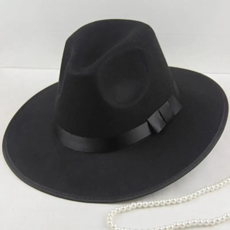

Man Women British Vintage Worsted Hat Unisex Wide Brim Ribbon Warm Wool Hat Bowler Jazz Hat Cap For Winter Summer Autumn