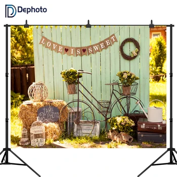

DePhoto Flower bicycle Wooden wall sweet love wedding party Photography studio Backgrounds Outdoor scenery Photo Backdrops