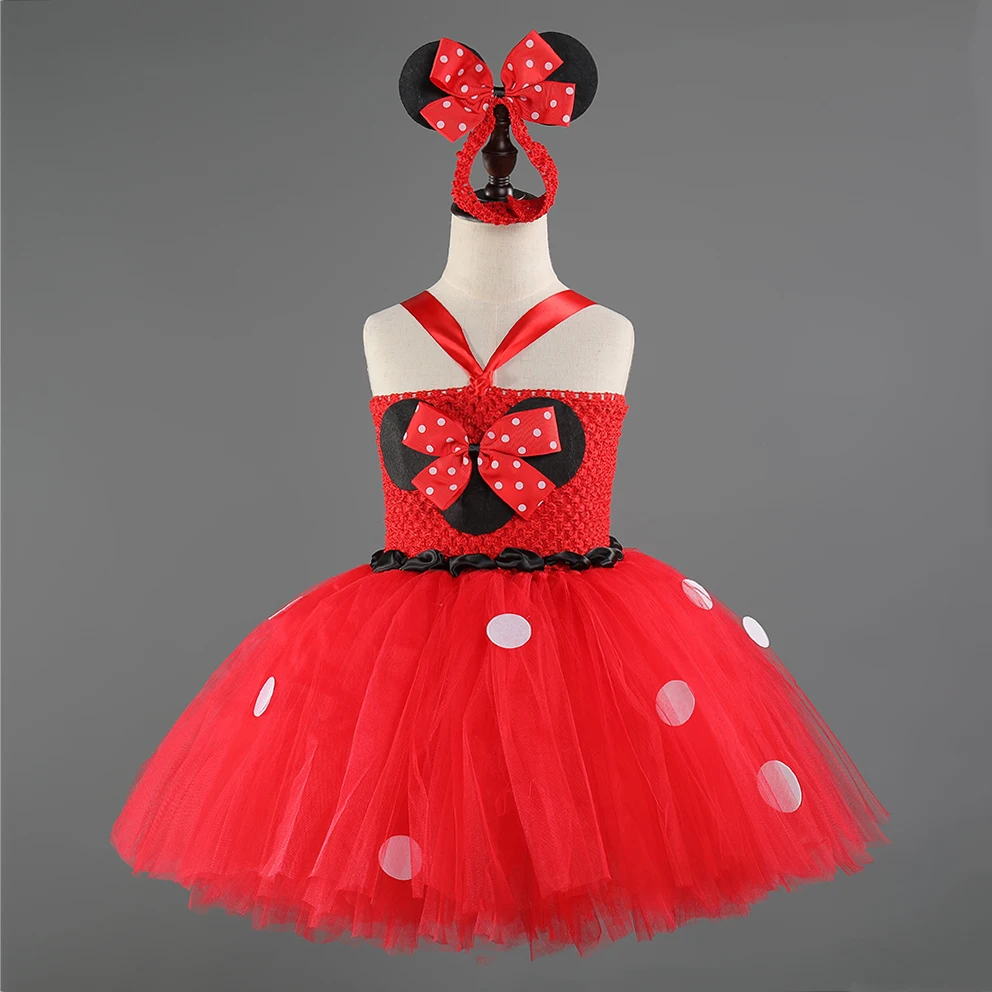 

Red Solid Princess Dress Girls Minnie Pattern Toddler Christmas Dress Kids Summer Clothes Fancy Minnie Birthday Party Tutu Dress