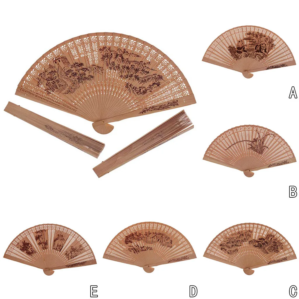 Традиционный бамбуковый китайский вентилятор, большая стена, полый китайский вентилятор, прекрасная панда, Древний Дом, цветочные вентиляторы, складной декоративный вентилятор
