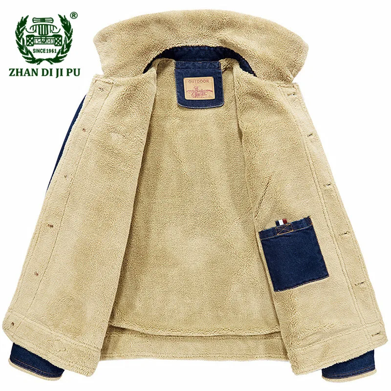 كبير حجم M-6XL 2019 الشتاء الرجال الصوف الدافئة رعاة البقر سترة معطف رجل الربيع الخريف عارضة الازياء العلامة التجارية الدنيم الأزرق الستر معاطف