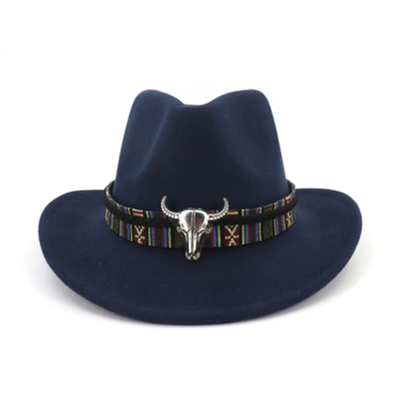 

Newly Men Women Retro Felt Cap Western Cowboy Wide Brim Cap DOD886