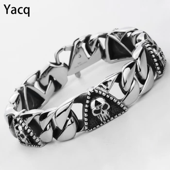 

Mens Skull Chain Bracelet Stainless Steel Biker Heavy Jewelry Fathers Day Gifts for Dad Him Boyfriend dropshipping 8.5" D096