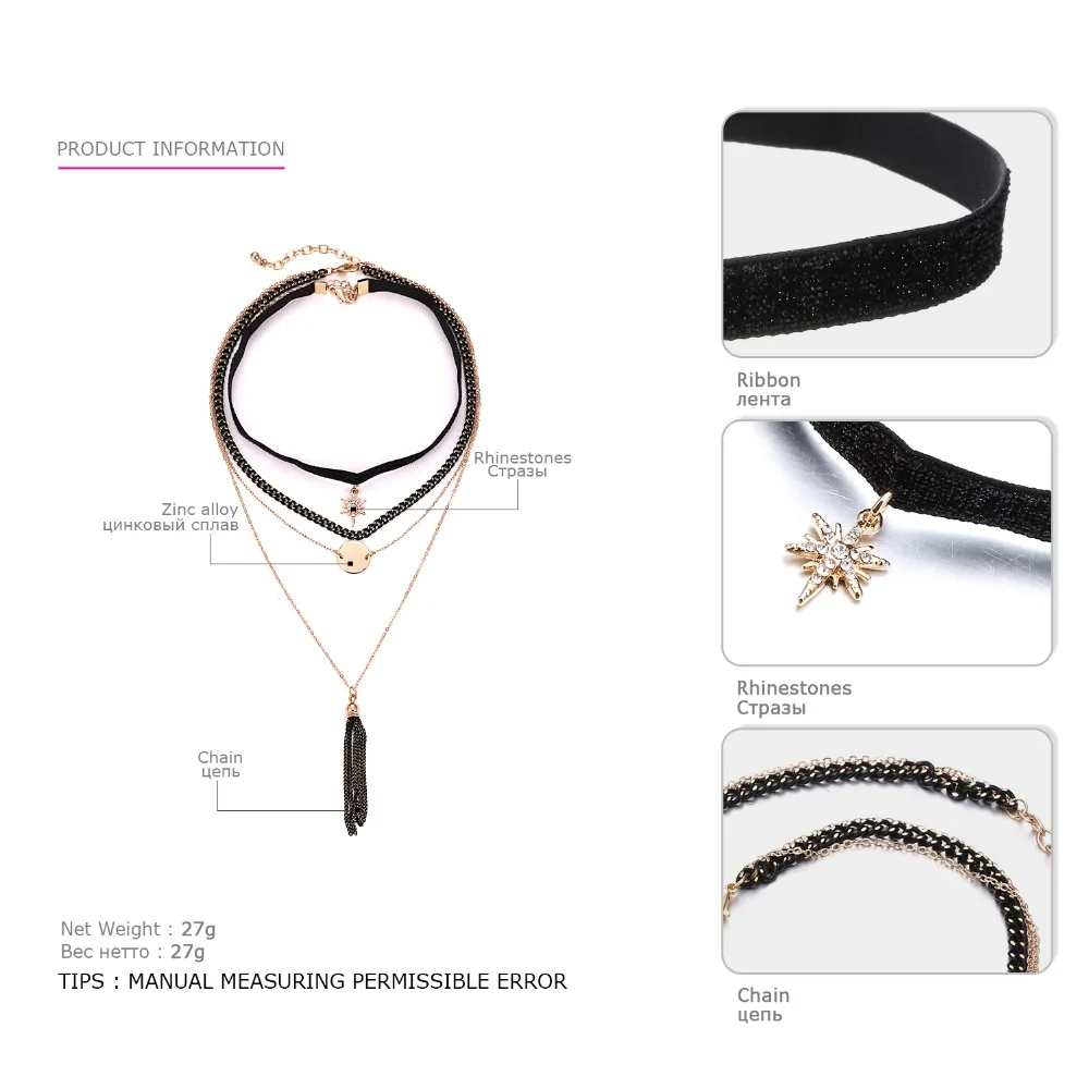 eManco Layered Chokers Necklaces for women Trendy Metal Chain Tassel Pendants Necklace women's Gothic Choker Jewelry