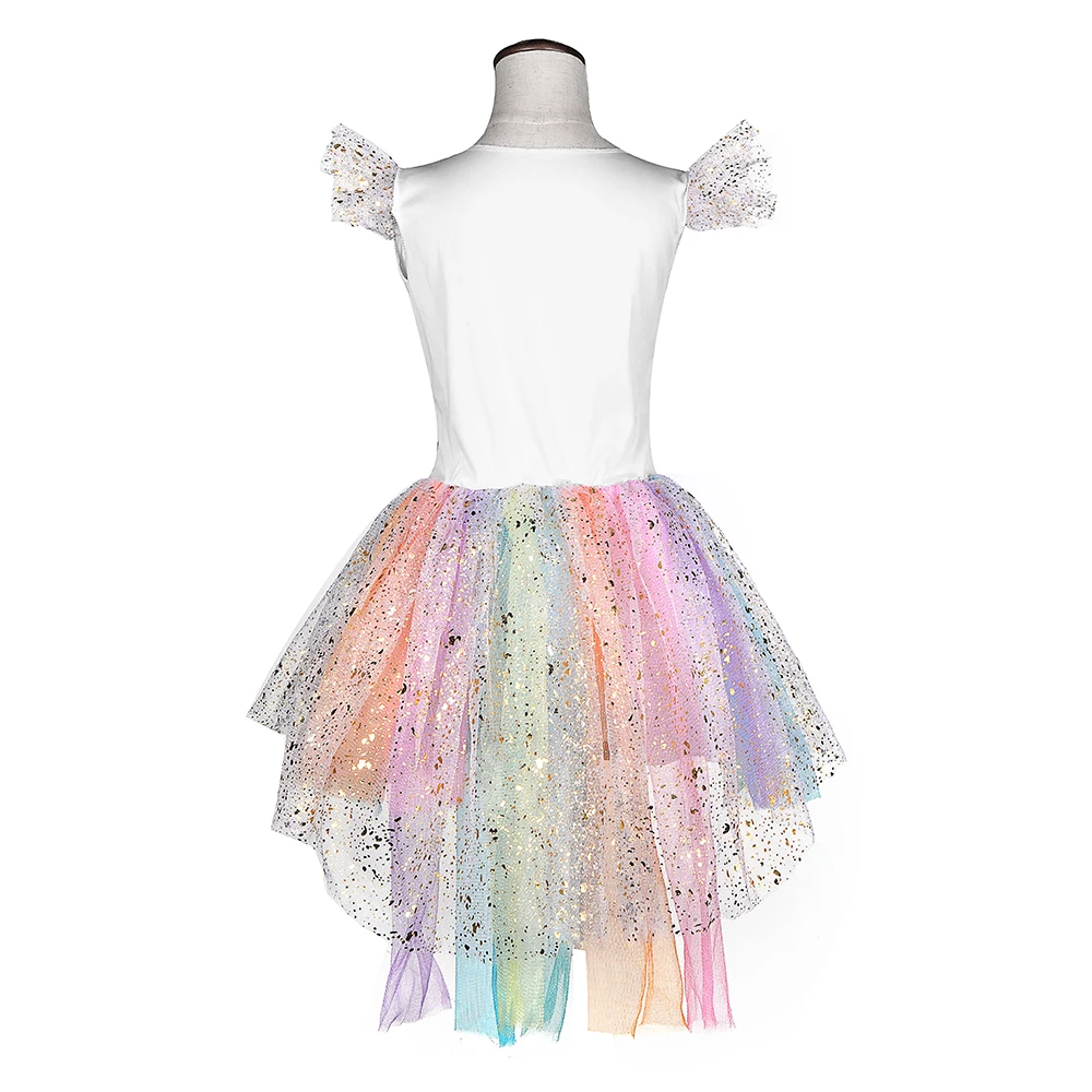 Halloween Girls Unicorn Costume Rainbow Pony Birthday Tutu Outfits Sparkle Tulle Fancy Dress Up Party Dress With Headband Wings