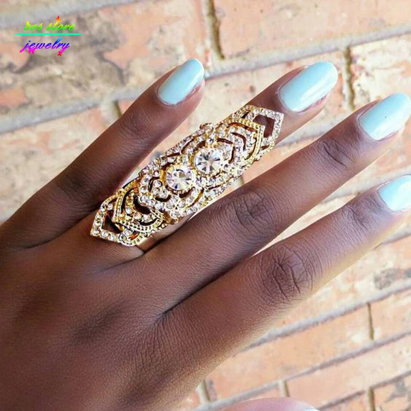 Уникальны! Высокое качество ПОДЛИННОЕ Золото Заполненные кристаллы Sheild Изменение размера Полные, кольца на палец для женщин заявление кольцо Броня Bague