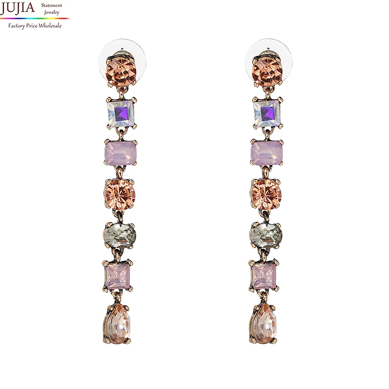 

2 colors new good quality fashion statement crystal long tassel stud Earrings for women fashion earring Factory
