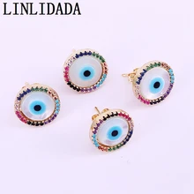 8 пар Новые популярные ювелирные изделия Радуга CZ микро проложенные круглая ракушка серьги-гвоздики