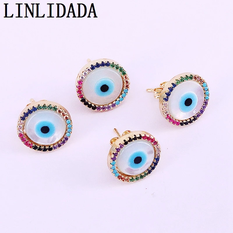 

8Pairs 2019 New Popular Jewelry Rainbow CZ Micro Paved Round Shell Stud Earrings