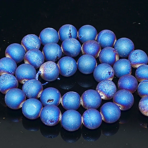 Натуральный камень металлик титановое покрытие Натуральный Druzy кварц Агат Круглые бусины 8 10 12 мм для браслета ожерелье изготовление DQAB01 - Цвет: a