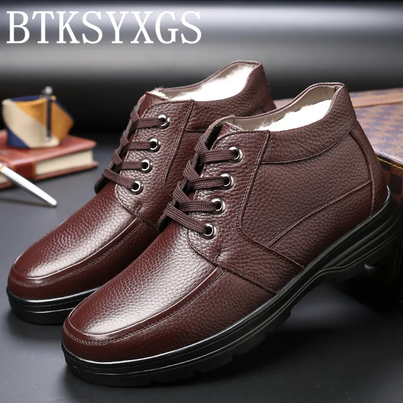 

BTKSYXGS 2017 New Men's wool snow boots Male 100% genuine leather Fashion Men boots winter flats cotton shoes Man