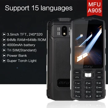 

MFU 2G Feature Rugged Phone 3.5" Large Display 4000mAh Power Bank Tri Sim Big Volume Torch Light Quick Call Keyboard Cellphone
