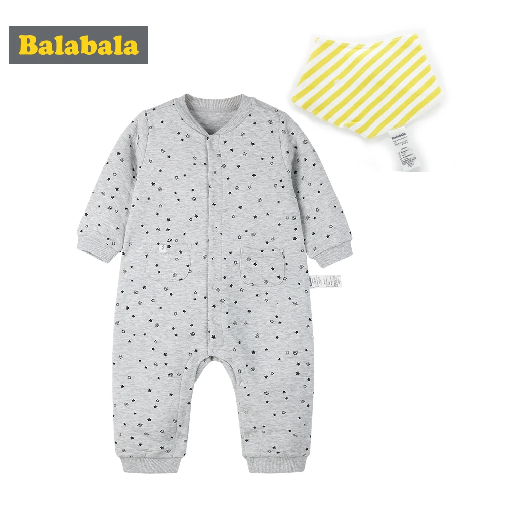 

Balabala Baby Winter Romper Cotton Thick Newborn Baby Girl BoyWarm Jumpsuit Autumn Winter o neck long rompers Baby's Kid Clothes