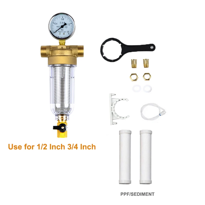 1/" дюймовый 3/4" дюймовый медный фильтр воды устройство для очистки портов таблица давления с 2 шт PPF/осадочный бытовой фильтр трубы для удаления накипи