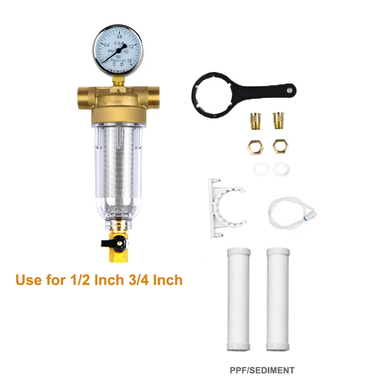 12 Inch 34 Inch Copper Water Pre-Filter Port Cleaner Pressure Table With 2pcs PPFSEDIMENT Household Filter Pipes Descaling (2)