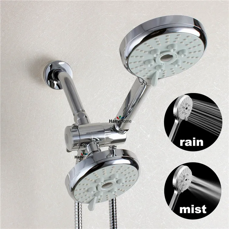 2 Function Chrome Hand Held Shower Head & Brass Shower arm & 3 way