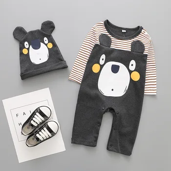 

Hot sale new baby romper+hat 2pcs set Cartoon Long sleeve baby boy girl clothes newborn clothing cotton baby clothing set