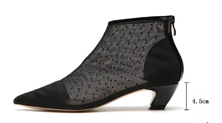 Г., новые летние ботильоны из сетчатого материала черные босоножки на грубом каблуке с острым носком пикантные женские ботинки ботильоны