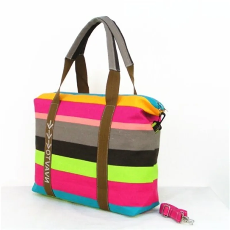 Fashion Vintage Canvas big Bag Women rainbow Shoulder Bags Ladies Beach