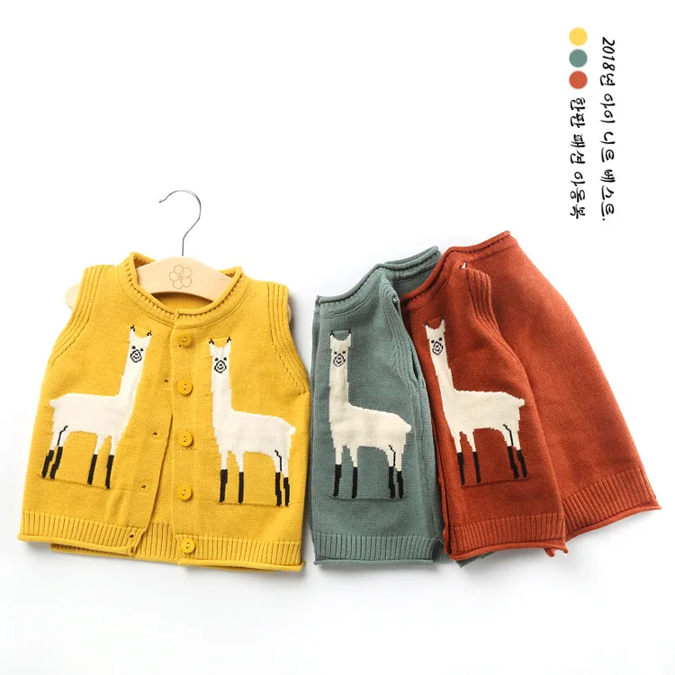 

2018 Autumn Clothes for Baby Boys Kid Animal Alpaca Sweaters Vest 1-5 Years Toddler Boy Cardigan O-neck Baby Girls Outerwear