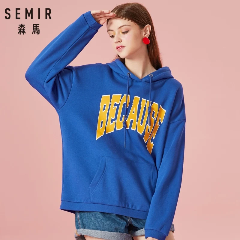

SEMIR Women Long Graphic Hooded Sweatshirt with Kangaroo Pocket Pullover Hoodie with Lined Drawstring Hood Ribbed Cuff and Hem