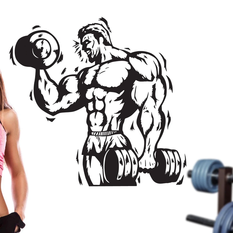 Gym Sticker Fitness Dumbbell Decal Body-building Posters Vinyl Wall Decals Pegatina Quadro Parede Decor Mural Gym Sticker JSL024