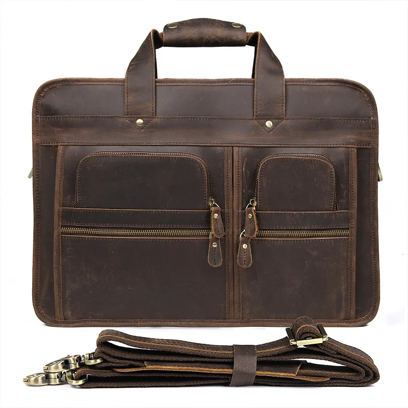 J.M.D сумки-мессенджеры портативная кожаная сумочка для ноутбука сумка мужская дорожная сумка на плечо винтажная 15,6 дюймов Сумка для Macbook 7387R - Цвет: Dark Brown