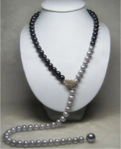 

Hot sell Noble- Free shipping@@@@@ A>latest design south sea black gray natural pearl necklace 32" yellow clasp k a