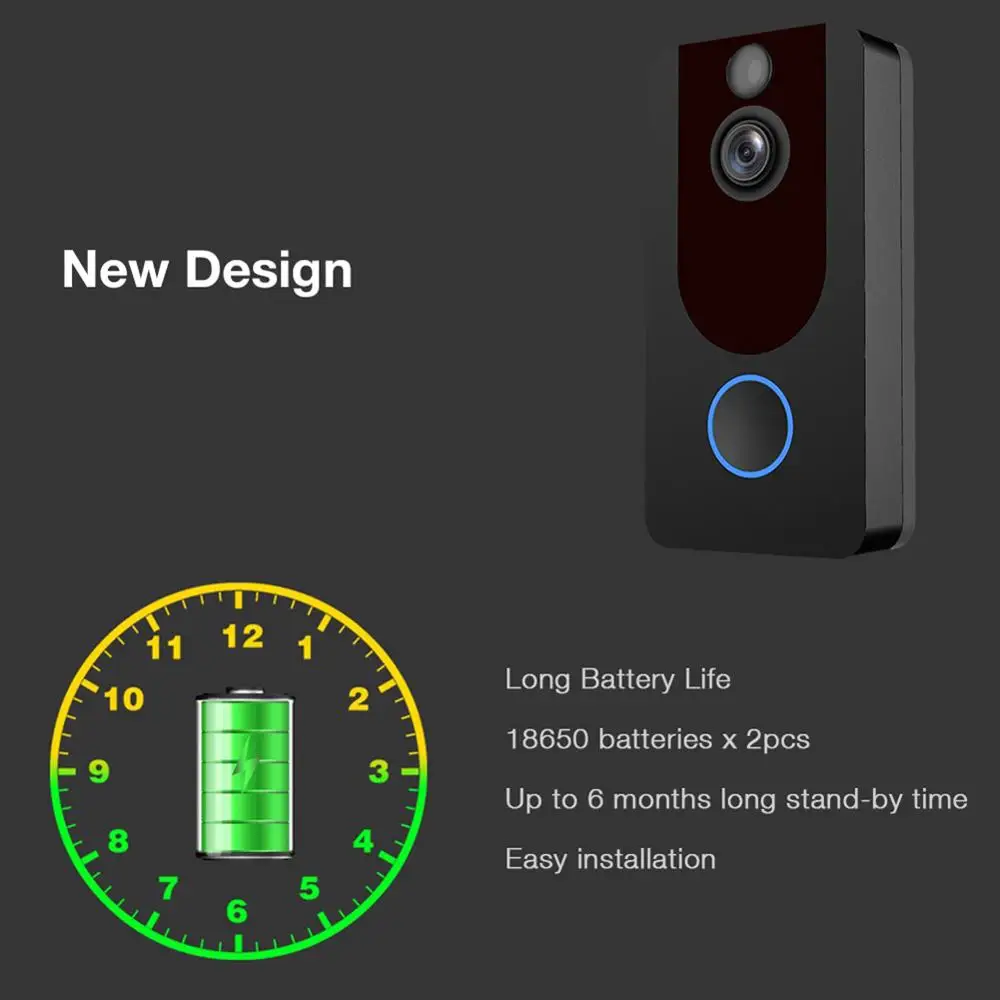 V7 HD 1080P смарт WiFi видео дверной звонок камера визуальный домофон с колокольчиком