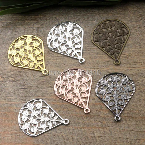 

23*29mm Vintage Filigree Flower Charms Connectors Blanks Metal Bu Yao Hair Sticks DIY Jewelry Accessories Findings Multi-color