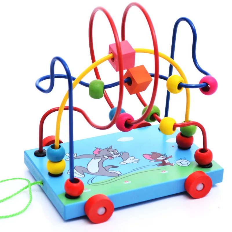 

OUY Children's Puzzle Hands-on Pull Toy Wooden Cartoon Trailer Round Beads