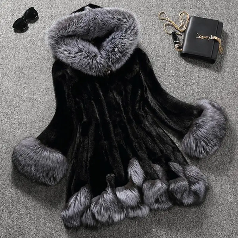 Elegant Women Fur Coat Winter Women Faux Fox Fur Coats Furry Fake Fur