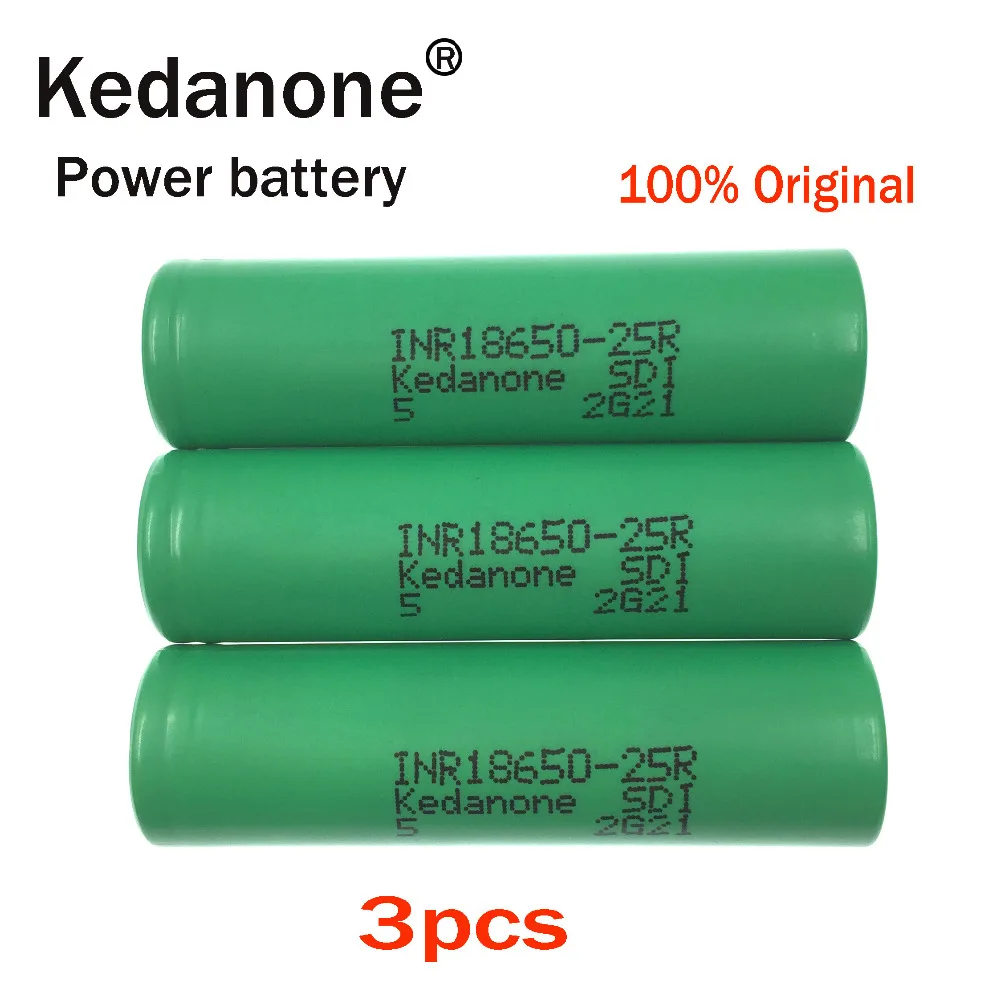 

2018 3 unids Kedanone for original samsung 18650 lithium battery 25r inr1865025r 20a, 2500 mah battery for electronic cigarette