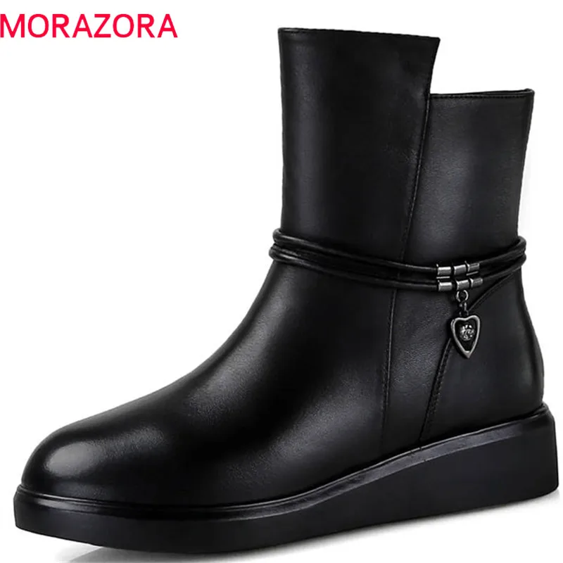 MORAZORA/Новое поступление года; женские ботильоны; высококачественные ботинки из натуральной кожи и натуральной шерсти; теплые зимние ботинки; обувь на плоской подошве