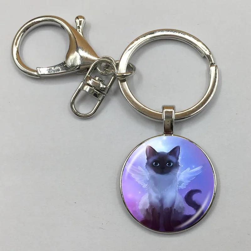 

Lovely grey elf angel wings cat jewelry animal glass key chain