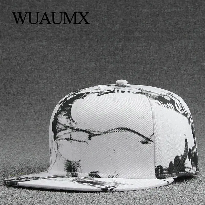 Wuaumx الأزياء العظام Snapback قبعات للرجال المرأة المألوف كاب الحبر اللوحة الورك هوب قبعة البيسبول قبعات شقة الذروة