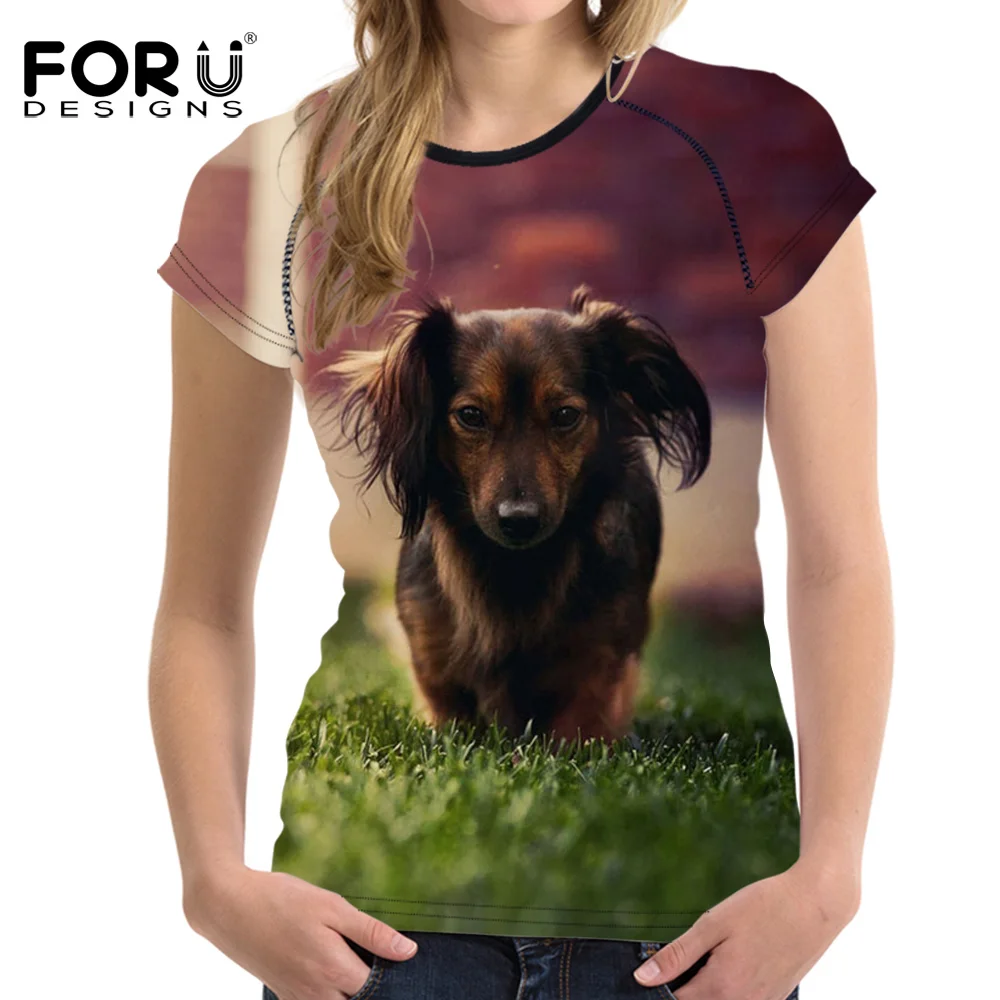 FORUDESIGNS/забавная 3D Футболка с принтом таксы и собаки Женская футболка короткими