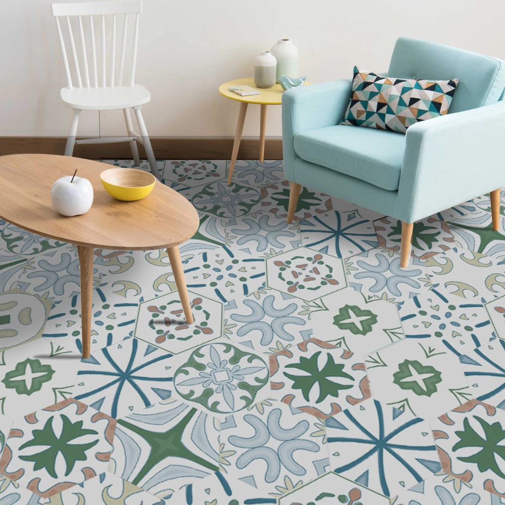 

10pcs/set Portuguese Style Waterproof Wallpaper Adhesive Floor Decal Wall Stickers for Livingroom Bathroom Home Decoration