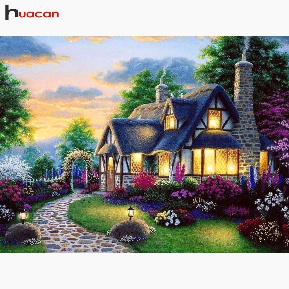 

HUACAN Diamond Embroidery Landscape Home Decoration 5D DIY Diamond Painting Fairytale House Cross Stitch Full Drill Square