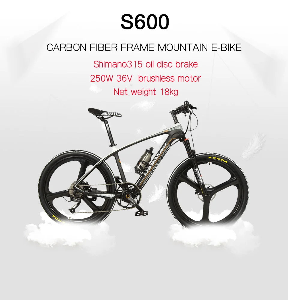 Cheap Cyrusher S600 Electric Mountain Bike 26x17 Carbon Fiber frame bike 250W 36V 6.8ah Battery 9 Speeds Electric mountain Bicycle 0