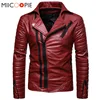 Blouson d'hiver en similicuir pour moto, coupe-vent rouge décontracté pour homme, avec fermeture éclair ► Photo 1/6